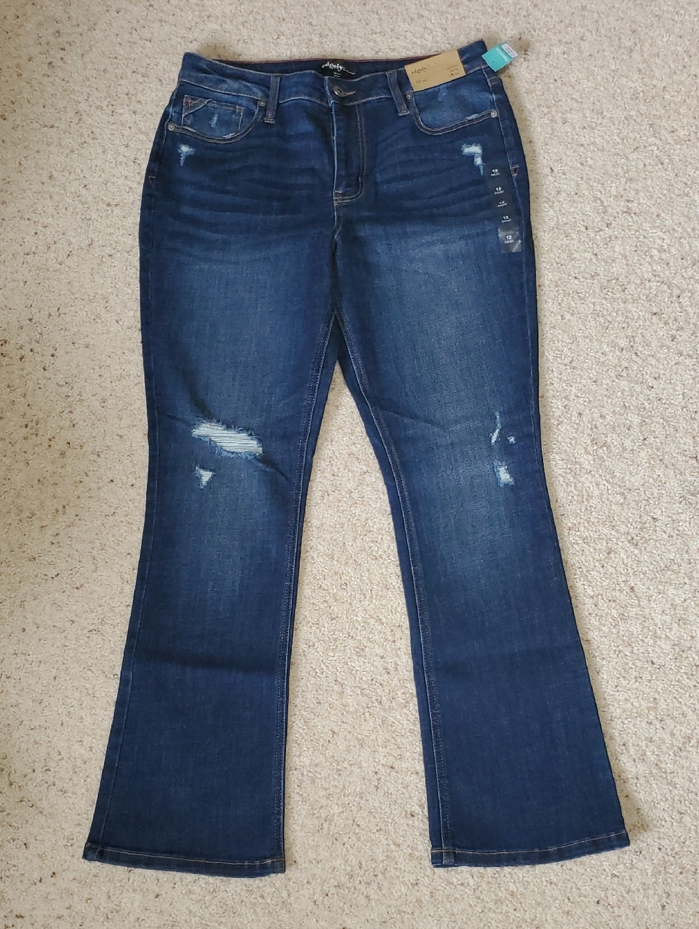 Edgely Dark Blue Distressed Women's Slim Bootcut Jeans